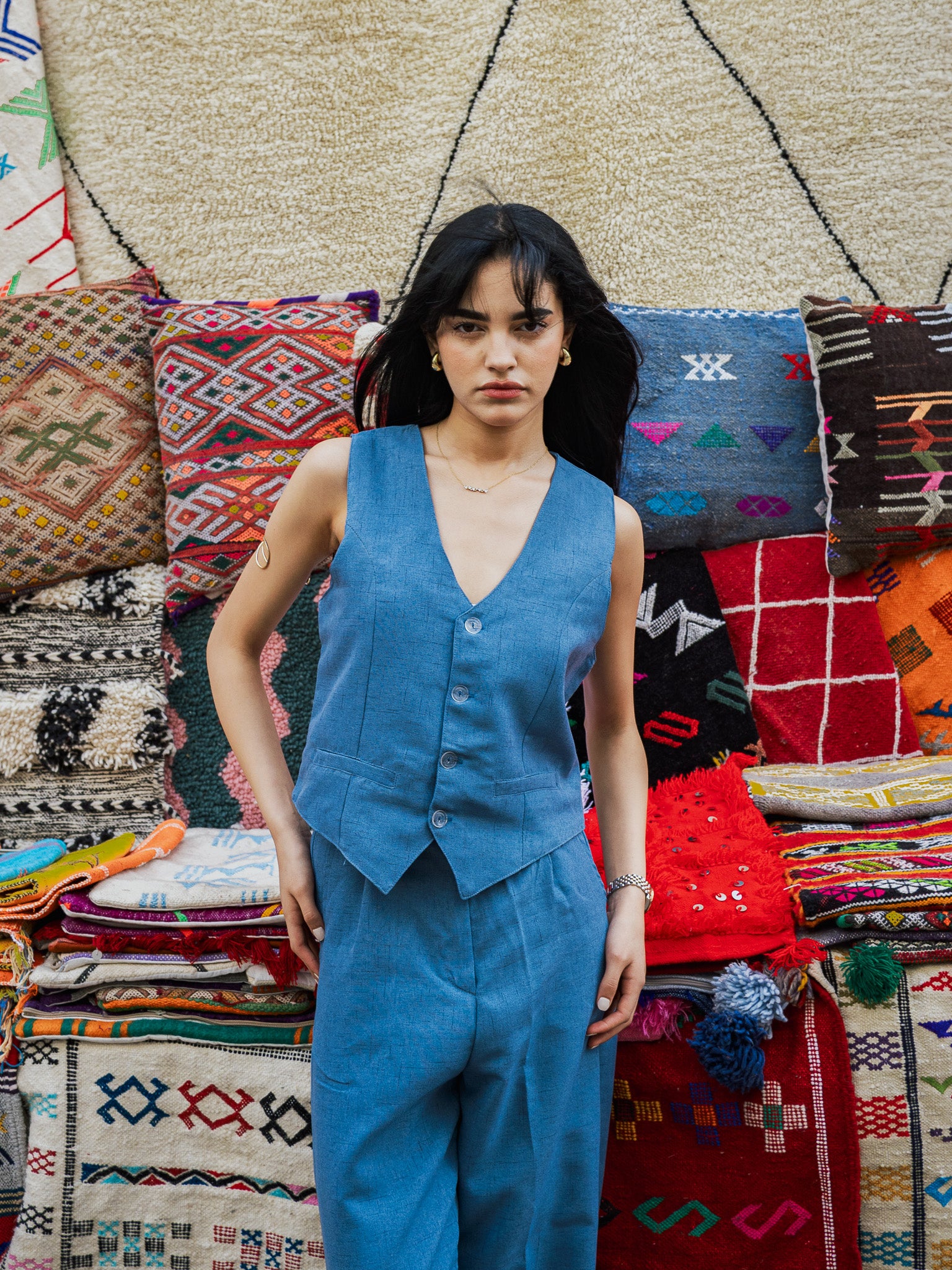 Tailored Linen Ensemble Blue